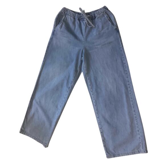 Zara Denim - Zara wide leg jeans with drawstrings light wash size S